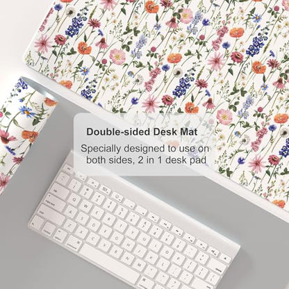 Faux Leather Large Mouse Pad, Office Desk Mat, 31.5"x15.7", Flowers - color: Wildflowers, size: 31.5L x 15.7W inches