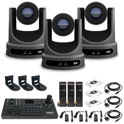 PTZOptics 3 x Move SE PTZ Camera Grey with 20x Optical Zoom + SuperJoy PTZ Camera Controller + 3 x Wall Mount