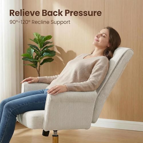 YITAI Stripes Velvet 360°Swivel Desk Chair, Modern Height Adjustable Home Office Armchair with Gold Base and Wheels for Vanity, Comfy Computer Chair for Study Living Room Bedroom（Beige） - color: Beige