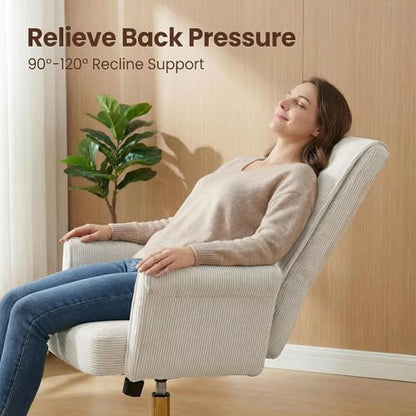 YITAI Stripes Velvet 360°Swivel Desk Chair, Modern Height Adjustable Home Office Armchair with Gold Base and Wheels for Vanity, Comfy Computer Chair for Study Living Room Bedroom（Beige） - color: Beige