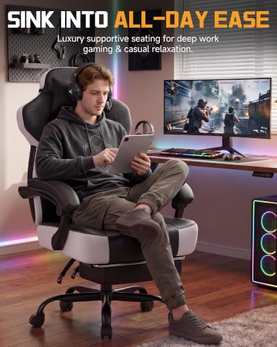 GTPLAYER Big & Tall Gaming Chair, Wide Seat with Footrest, New Black - color: 11 New Black