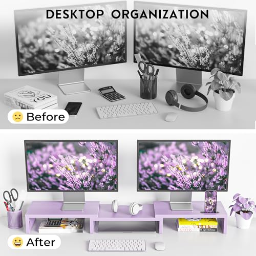 BONTEC Dual Monitor Stand Riser, Adjustable Length & Swivel Angle, Purple - color: Purple, size: 42.5 in