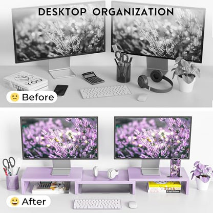 BONTEC Dual Monitor Stand Riser, Adjustable Length & Swivel Angle, Purple - color: Purple, size: 42.5 in