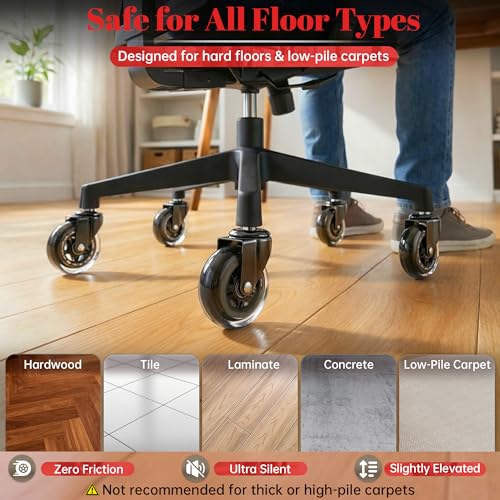 Office Chair Wheels Replacement, 5PC- Universal Fit 3 Inch Casters for Office computer Chairs, Safe for All Floors, Desk wheels for office chair, Smooth & Quiet Glide, Scratch-Resistant, Quick Install