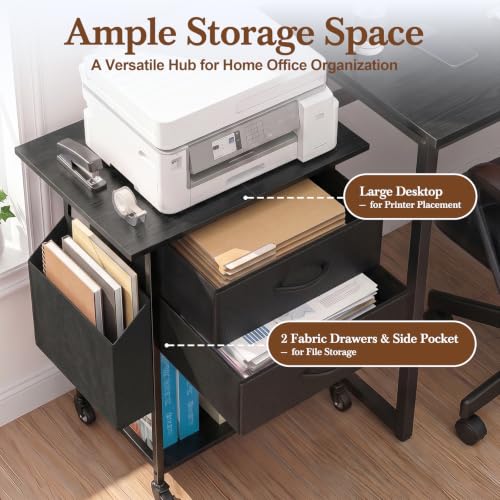 Faesun Printer Stand with Storage, Rolling Printer Table with 2-Drawer - color: Black