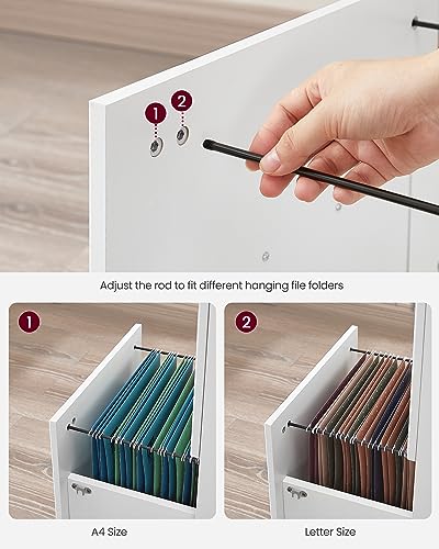 VASAGLE 2-Drawer File Cabinet, Small Rolling, Locking, Printer Stand - color: Snow White, size: with Lock