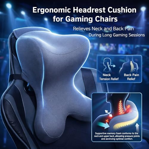 Car Neck Pillow for Driving Seat headrest Pillow/Gaming Chair Pillow with Adjustable Strap Removable Cover Ergonomic Design Neck Support Pillow for Car, Office Chair, Gaming Chair (Grey) - color: Neck Grey