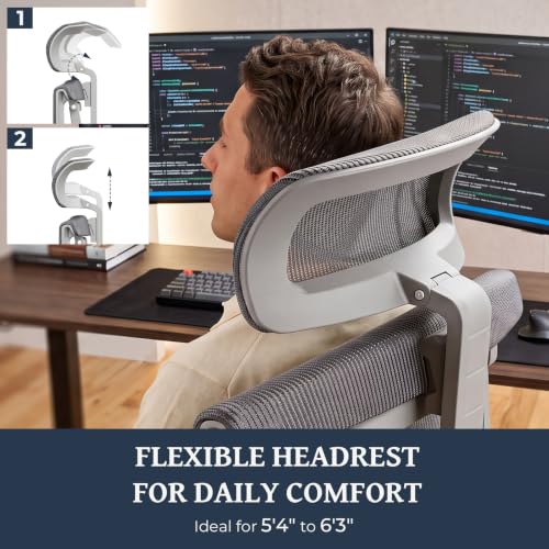 Lumbar Support Office Chair - 330lb Big & Tall Ergonomic Office Chair with Dynamic Lumbar - Forward Tilt Seat - Adjustable Headrest & Arms - Breathable Mesh Office Chair for Home Office