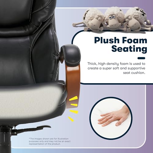 Serta Big & Tall Executive Office Chair with Lumbar Support, Leather Chair | Conway, Ergonomic 350lb Capacity Computer Chair, Padded Arms, High Back Home Gaming Chair, Adjustable Height & Recline, Black - color: Brainstorm Black