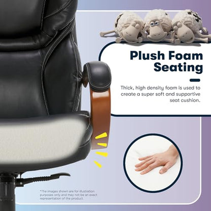 Serta Big & Tall Executive Office Chair with Lumbar Support, Leather Chair | Conway, Ergonomic 350lb Capacity Computer Chair, Padded Arms, High Back Home Gaming Chair, Adjustable Height & Recline, Black - color: Brainstorm Black