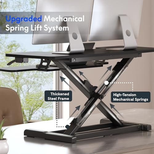 FLEXISPOT Standing Desk Converter 42", Extra Large Ergonomic Height Adjustable Sit Stand Desk Riser, Spacious Computer Workstation with Wide Keyboard Tray, Black - color: Black, size: 42"