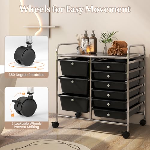 RELAX4LIFE 9 Drawer Rolling Storage Cart - Mobile Drawer Carts for Craft Art Supply Paper Salon, Utility Cart on Wheels for Classroom Teacher School Office, Rolling Cart with Drawers (Black) - color: Black, style: 9 Drawers