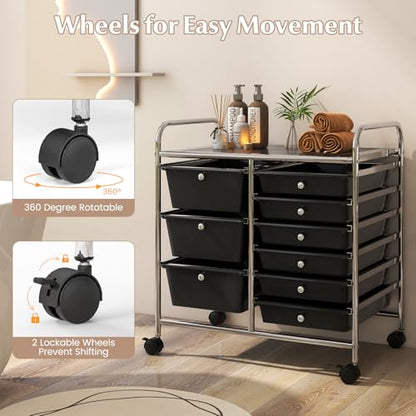 RELAX4LIFE 9 Drawer Rolling Storage Cart - Mobile Drawer Carts for Craft Art Supply Paper Salon, Utility Cart on Wheels for Classroom Teacher School Office, Rolling Cart with Drawers (Black) - color: Black, style: 9 Drawers