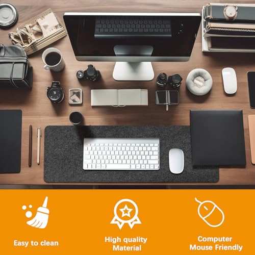 Large Felt Desk mat 36x12 inches, with Non-Slip Full Desk Mouse Pad,Office Computer Desk Mat for Keyboard,Felt Desk Mat for Desk Pad Protector (Dark Gray) - size: 36" x 12"