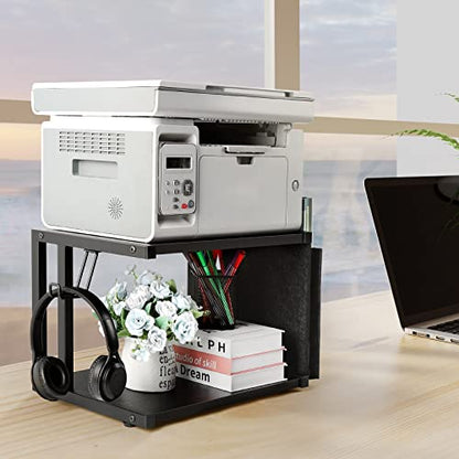 BTY Under Desk Printer Stand Small Printer Table with Storage 2 Tier Printer Cart with Wheels Desktop Printer Stands for Office Home Scanner Printer (Black) - color: Black