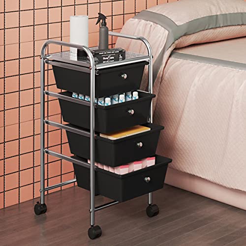 Yaheetech 4-Drawer Rolling Storage Cart with Wheels, Slim Organizer, Black - color: Black, style: 4 Drawers