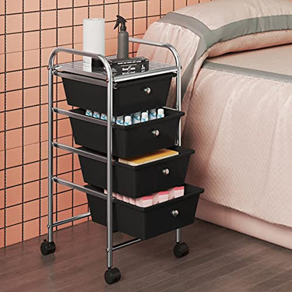 Yaheetech 4-Drawer Rolling Storage Cart with Wheels, Slim Organizer, Black - color: Black, style: 4 Drawers