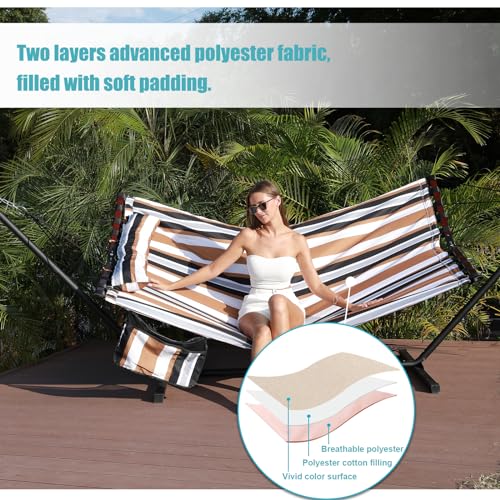TegerDeger 12FT 2 Person Hammock with V Shaped Spreader Bar -Coffee Stripes - color: Coffee Stripes