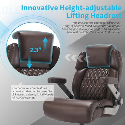 Big and Tall Office Chair 700lbs, Ergonomic High Back Computer Desk Chair | Adjustable Headrest&Lumbar Support, 3D Flip Arms, Large Wheels, Heavy Duty Metal Base, Thick Padded Wide Seat Executive Chair - color: Brown