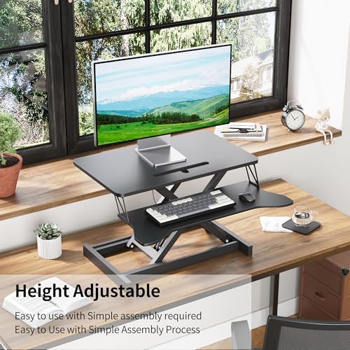 Panana Standing Desk Converter, Height Adjustable Sit to Stand Up Workstation, Dual Monitor and Laptop with Wide Keyboard Tray for Home Office (31.5")