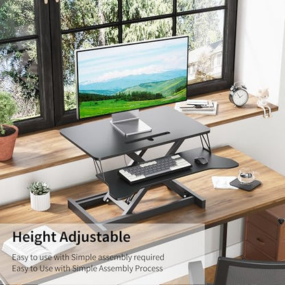 Panana Standing Desk Converter, Height Adjustable Sit to Stand Up Workstation, Dual Monitor and Laptop with Wide Keyboard Tray for Home Office (31.5")