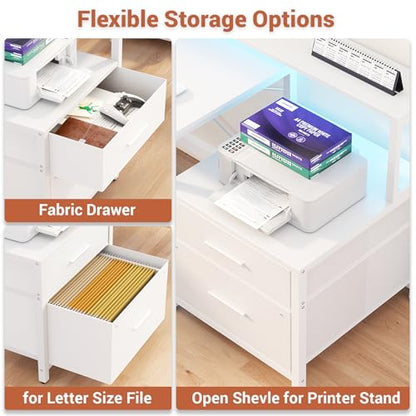 Aheaplus L Shaped Desk with Power Outlet & LED Strip, L Shaped Gaming Desk