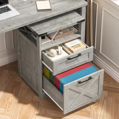 Halitaa Office Filing Vertical Cabinet with 2 Drawers, Grey | Farmhouse Filing Cabinet with Open Storage Space and Printer Stand for Hanging Files Letter/A4 for Home Office - color: Grey, style: Vertical