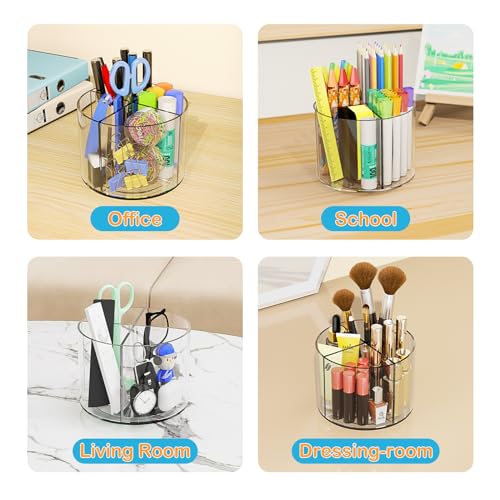 Mefirt Acrylic Pen Holder, 360 Degree Marker Organizer for Desk, Rotating Desk Storage With 4 Compartments, Art Supply Crayon Holder for Office School Home, Clear - style: Clear-Medium