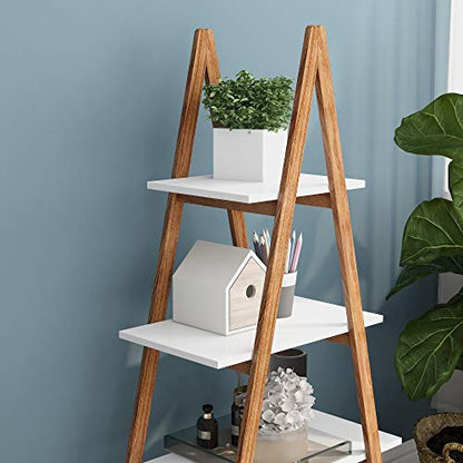 4 Tier Ladder Shelf, Industrial Bookshelf A-Shaped Bookcase, Ladder Bookshelf, Freestanding Storage Organizer Display Shelf, Multipurpose Storage Shelves Rack for Living Room Bedroom Home Office