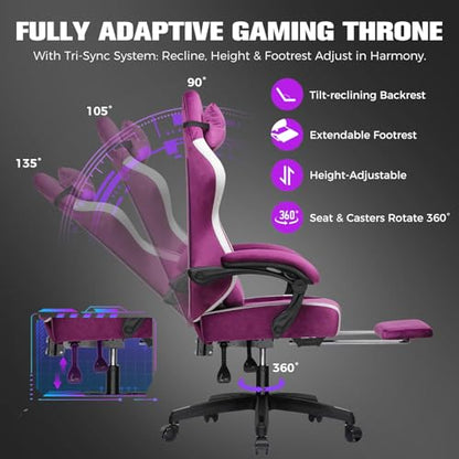 GTPLAYER Gaming Chair, Ergonomic Computer Chair with Footrest and Lumbar Support, High Back Recliner Chair 350lbs, Height Adjustable for Home Office, Purple - color: Purple