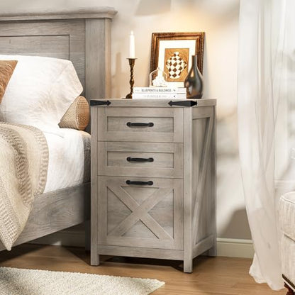 Small Farmhouse File Cabinet with 2 Drawers for Home Office, Rustic Grey | Halitaa Vertical Filing Cabinet Fits Letter and A4 Size, Farmhouse Printer Stand, Under Desk Wooden File Cabinet - color: Rustic Grey, size: 3 Drawers