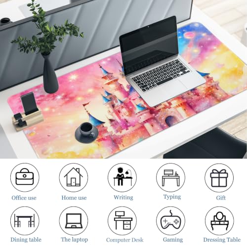 Desk Pad Castle XXL Large Gaming Mouse Pad Fairy Girly Desk Mat 31.5×15.7" - color: Fairytale Castle, size: 31.5L x 15.7W inches