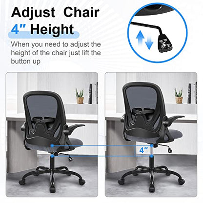 Office Chair Ergonomic Desk Chair with Flip up Armrests Swivel Breathable Desk Mesh Computer Chair with Adjustable Lumbar Support and Height for Conference Room (Dark Gray) - color: Dark Gray