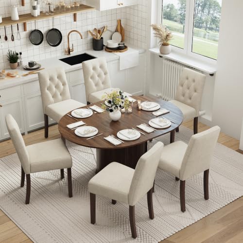 Upholstered Dining Chairs Set of 6, Modern Fabric Dining Chairs with Tufted Design, Kitchen Side Chairs, Farmhouse Dinner Chair with Wood Legs for Kitchen Restaurant Living Room, Beige - color: Beige, size: Set of 6
