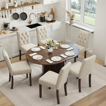 Upholstered Dining Chairs Set of 6, Modern Fabric Dining Chairs with Tufted Design, Kitchen Side Chairs, Farmhouse Dinner Chair with Wood Legs for Kitchen Restaurant Living Room, Beige - color: Beige, size: Set of 6