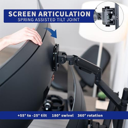 VIVO Pneumatic Arm Dual Ultrawide Monitor Wall Mount for Up to 49 inch Screens, Holds 2 Ultra Wides Up to 33.5 lbs Each, Black, MOUNT-V120K - size: Dual Mount, style: Wall Mount