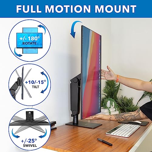 Mount-It! Freestanding Single Monitor Arm 17" to 32", Height Adjustable, Tension Adjustable Spring Mechanism Monitor Stand, Max VESA 100x100, Swivel, Rotation, Instant Height Adjustment, Black