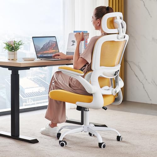 TRALT Office Chair Ergonomic Desk Chair - Gaming Chair with Lumbar Support | 330 LBS Home Office Desk Chairs with Headrest, Reading Chair with Flip-up Armrests, Comfortable Computer Chairs (1, Yellow) - color: Yellow