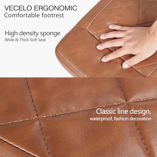 VECELO Under Desk Footrest, PU Ergonomic Foot Rest with Wheels, Comfort Padding, Height Adjustable for Relieving Leg Pain, Stiffness, and etc, Brown - color: Brown