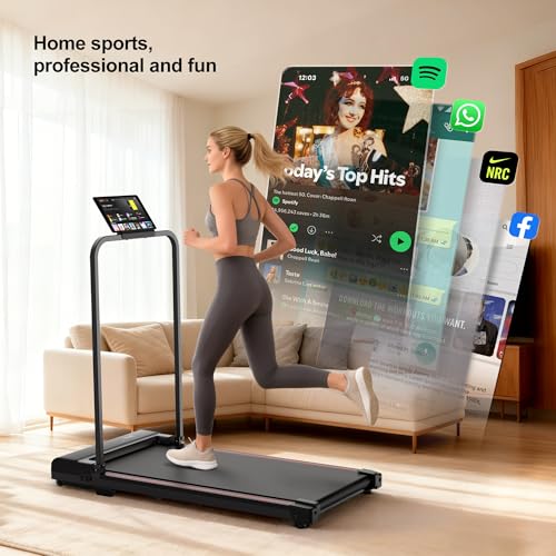 Walking Pad Treadmill for Home - Foldable Treadmills with Handle Bar Mini Portable Walk Pads Under Desk Small Spaces Compact Folding Electric Treadmills Office Walking and Running Machine Terluxra - color: Black
