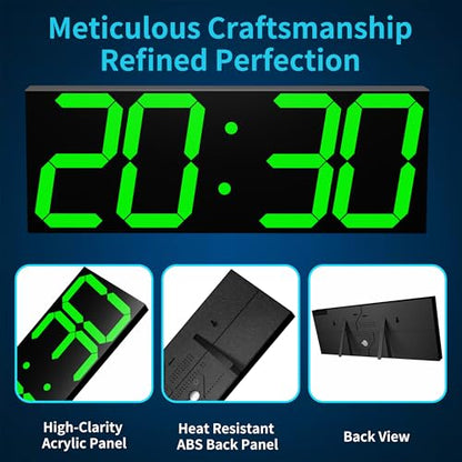 CHKOSDA 18.7" Large Digital Wall Clock with GPS Auto-Sync Time - 6 Inch Bright Green LED, Remote, Count Up/Down Timer, Date & Temp. Plug-in for Gym, School, Classroom & Sports Field - color: 18.7" Gps Auto-sync Wall Clock-green