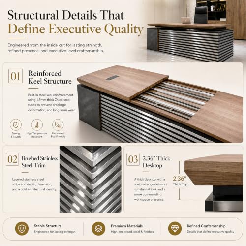 SAINTCY L Shaped Executive Standing Desk with Drawers, 70.87In Large Modern Adjustable Heigh Office Desk w/File Cabinet, AC/USB, 2.56" Thick Floating Desktop,for Home Office, Studio - color: Right, size: 62.99"D x 70.87"W x 29.5"H