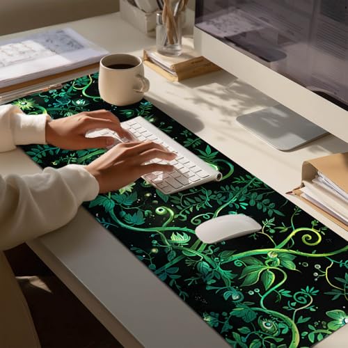 HOMETITUTE Large Mouse Pad 31.5x11.8 Inch Gaming Mousepad Green Vine Botanical Art Non-Slip Keyboard Desktop Protector Mat XL Mouse Pad for Home Office Laptop Wireless Mice Accessories - color: Green Vine Botanical Art