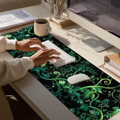 HOMETITUTE Large Mouse Pad 31.5x11.8 Inch Gaming Mousepad Green Vine Botanical Art Non-Slip Keyboard Desktop Protector Mat XL Mouse Pad for Home Office Laptop Wireless Mice Accessories - color: Green Vine Botanical Art