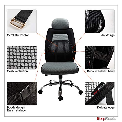 kingphenix 2-Pack Mesh Lumbar Support for Car and Office Chair Comfort | Breathable Mesh Back Support with Adjustable Curvature and Elastic Straps for Driving, Office Use and Long Sitting, Black