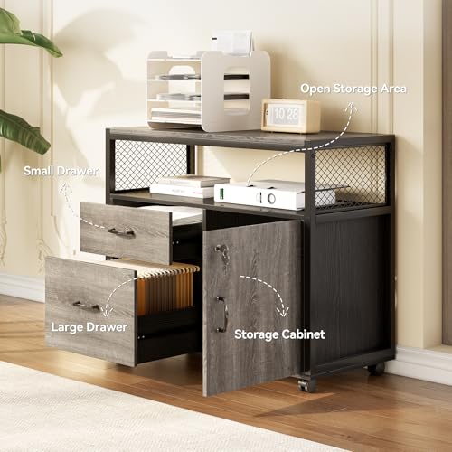 LITTLE TREE 55" Executive Computer Desk and Lateral File Cabinet, L-Shaped Office Desk for Home Office, Furniture Set, Grey - color: Grey+black