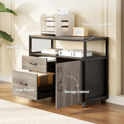 LITTLE TREE 55" Executive Computer Desk and Lateral File Cabinet, L-Shaped Office Desk for Home Office, Furniture Set, Grey - color: Grey+black