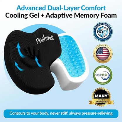 Premium Memory Foam Gel Seat Cushion for Tailbone, Coccyx, Back & Sciatica Pain Relief – Fits 17.5” x 14” Seats, Ergonomic Office & Desk Chair Cushions for Home, Car – Includes Bonus Extra Cover