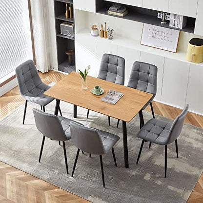 Homedot Grey Velvet Chair Set of 6,Mid-Century Modern Dining Chair Upholstered Living Chair Tufted Reception Chair with Solid Black Metal Legs for Bedroom,Dining Room,Kitchen - color: Grey, size: 6*Chair