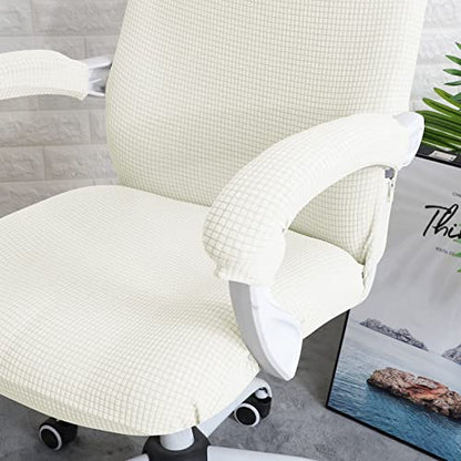 FORCHEER Office Chair Cover Water Repellent Jacquard Armrest Swivel Chair Slipcovers Removable Stretch Universal Computer Chair Cover L with Chair Arm Cover 2P-Cream - color: Cream, size: Large+Chair-Arm Cover